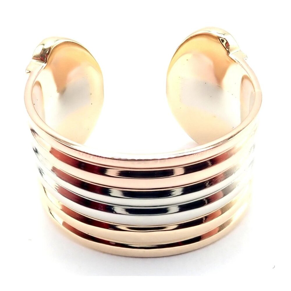 Authentic! Cartier 18k Tri-Color Gold Double C Band Ring Size 4.5 - Picture 9 of 9
